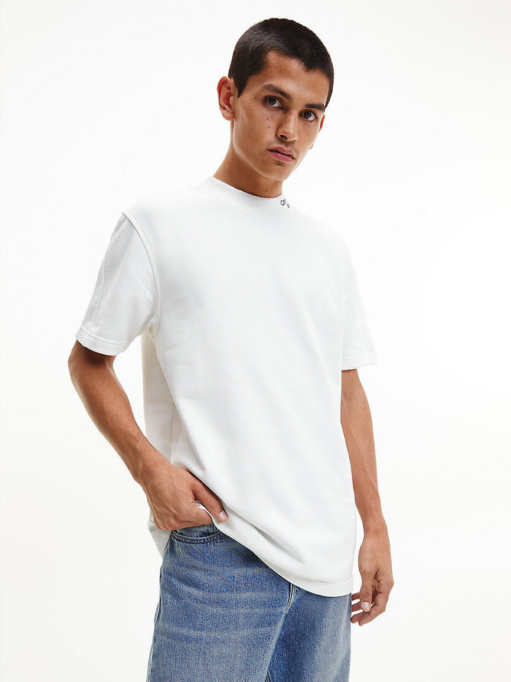 T-Shirt In Spugna Di Cotone Taglio Relaxed > IVORY > undefined uomo > Calvin Klein