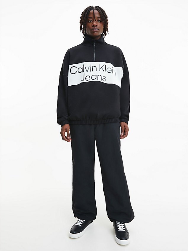 black relaxed zip neck sweatshirt for men calvin klein jeans