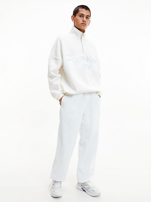 white relaxed zip neck sweatshirt for men calvin klein jeans