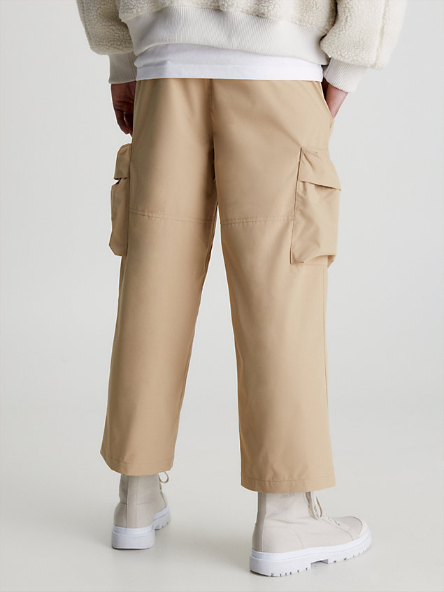 beige recycled wide cropped cargo pants for men calvin klein jeans
