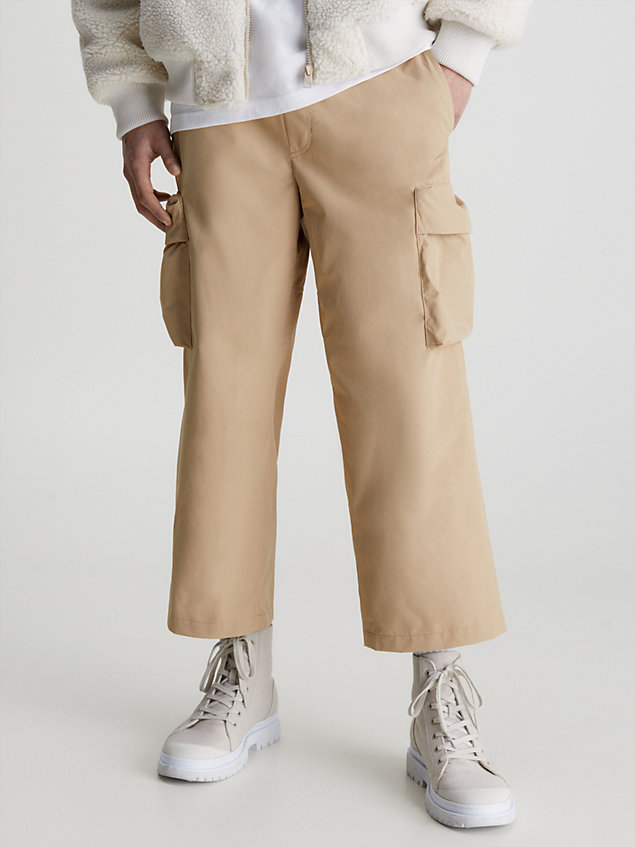 beige recycled wide cropped cargo pants for men calvin klein jeans