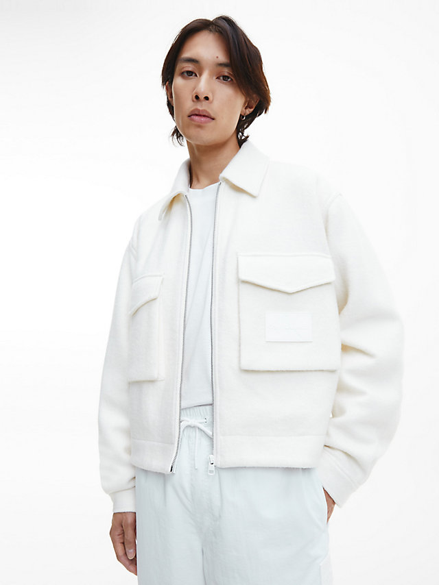 Ivory Recycled Bouclé Zip Up Jacket undefined men Calvin Klein