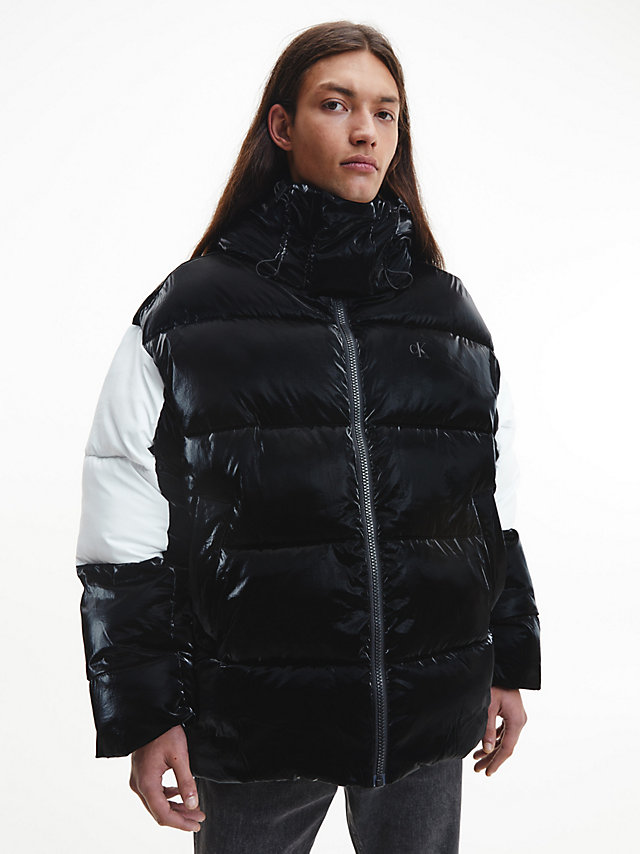 CK Black/ Bright White Oversized Recycled Nylon Puffer Jacket undefined men Calvin Klein