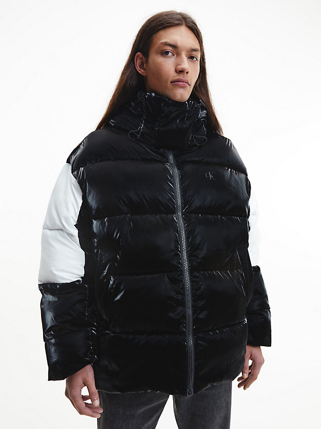 CK BLACK/ BRIGHT WHITE Oversized Recycled Nylon Puffer Jacket for men CALVIN KLEIN JEANS