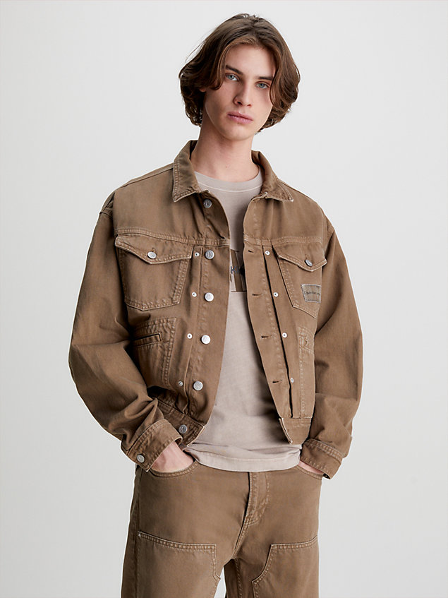 brown oversized recycled denim jacket for men calvin klein jeans