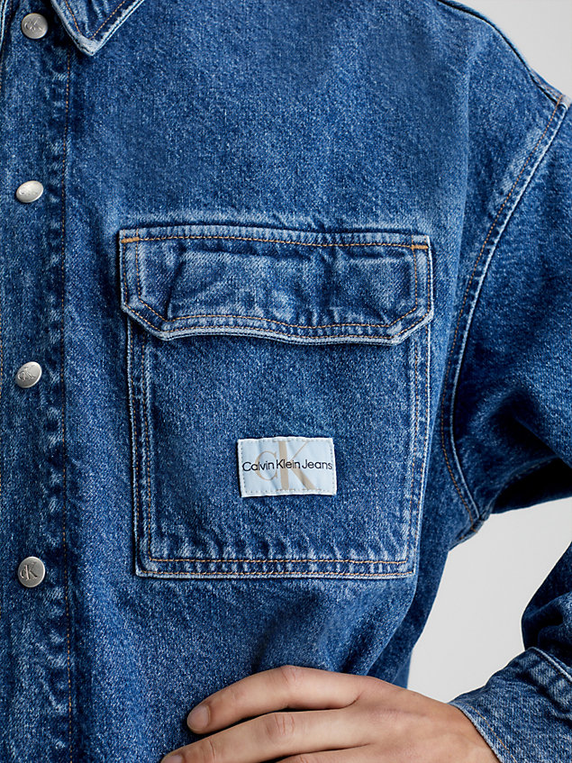 blue gerecycled denim utility overhemd voor heren - calvin klein jeans
