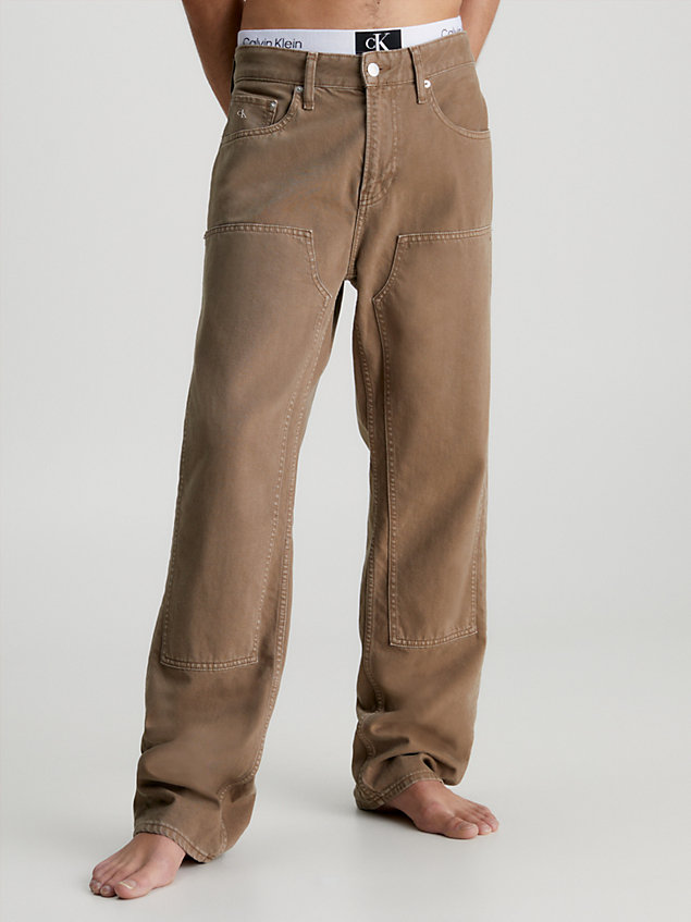 brown 90's straight panelled jeans for men calvin klein jeans