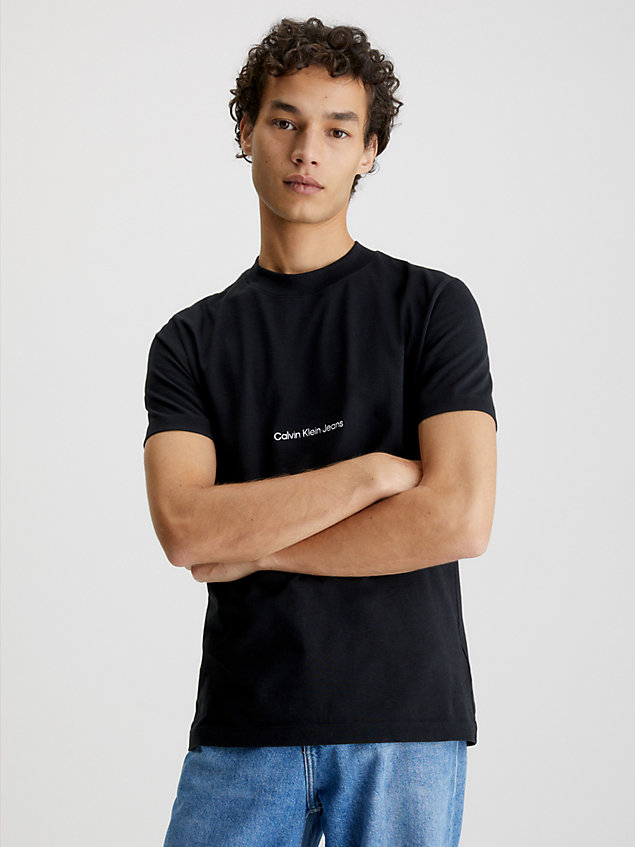 black wąski t-shirt z logo dla mężczyźni - calvin klein jeans