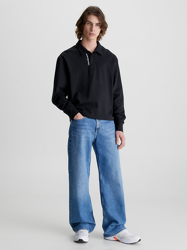 black relaxed poloshirt met lange mouwen voor heren - calvin klein jeans