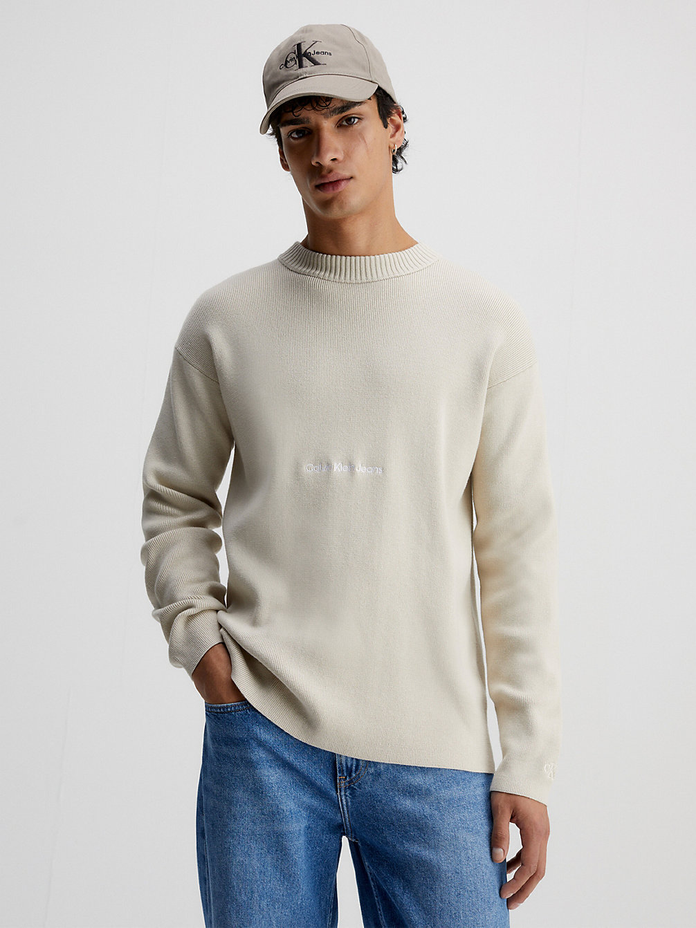 CLASSIC BEIGE Pull Relaxed En Coton Bio undefined hommes Calvin Klein