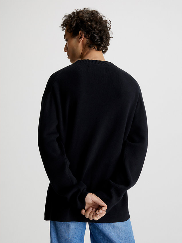 black sweter z logo z bawełny organicznej dla mężczyźni - calvin klein jeans