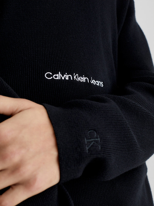 black sweter z logo z bawełny organicznej dla mężczyźni - calvin klein jeans