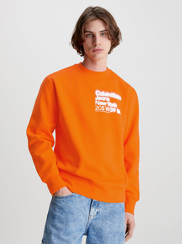 Vibrant Orange Organic Cotton Printed Sweatshirt undefined men Calvin Klein