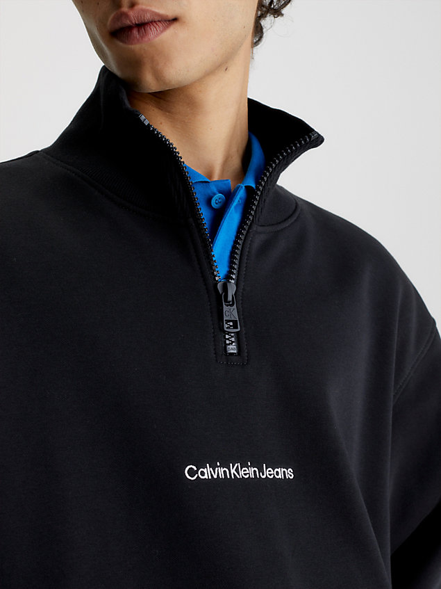 black relaxed zip neck sweatshirt for men calvin klein jeans