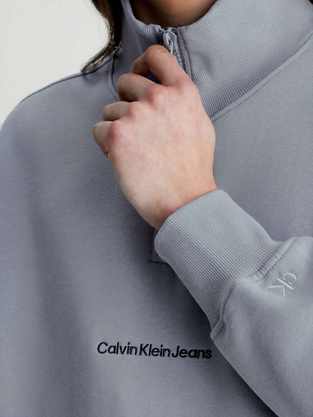 grey relaxed zip neck sweatshirt for men calvin klein jeans