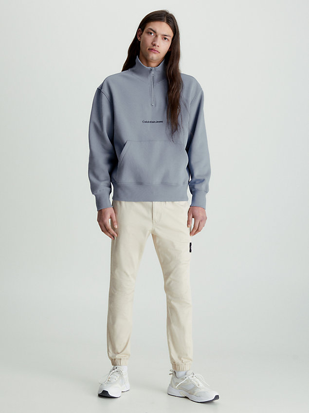 grey relaxed zip neck sweatshirt for men calvin klein jeans