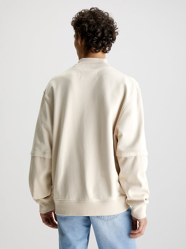 beige relaxed material mix sweatshirt for men calvin klein jeans