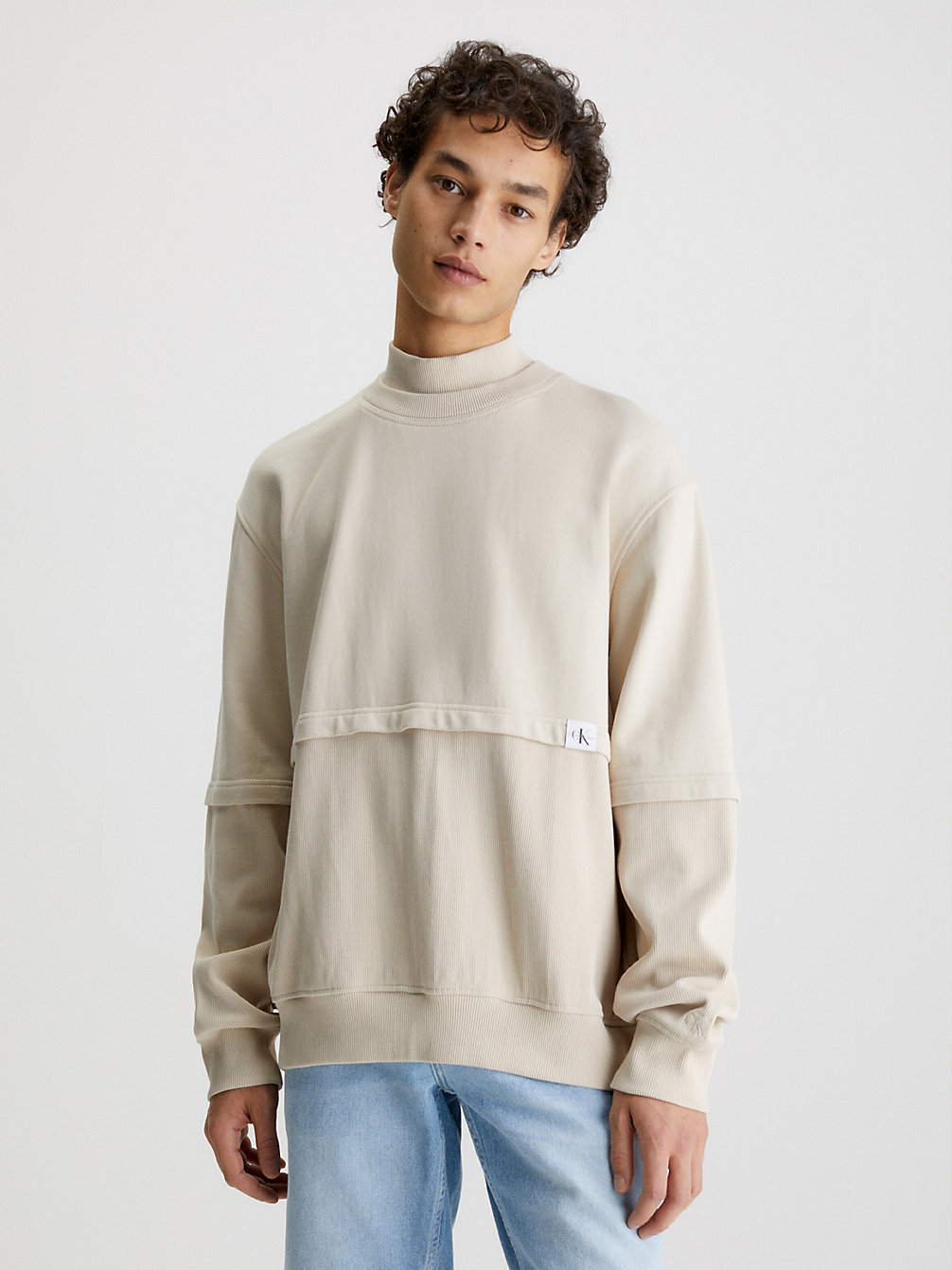 CLASSIC BEIGE Relaxed Material Mix Sweatshirt undefined men Calvin Klein