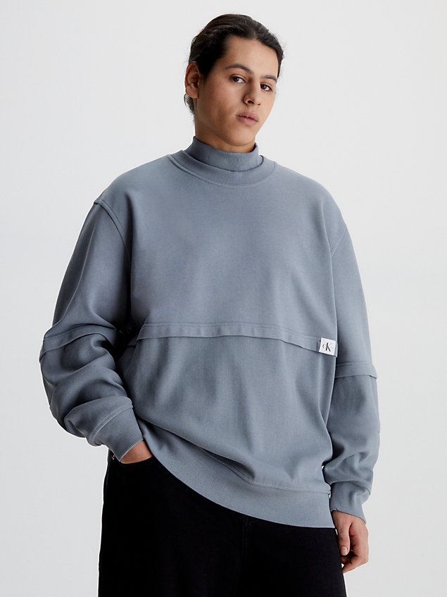 grey relaxed material mix sweatshirt for men calvin klein jeans