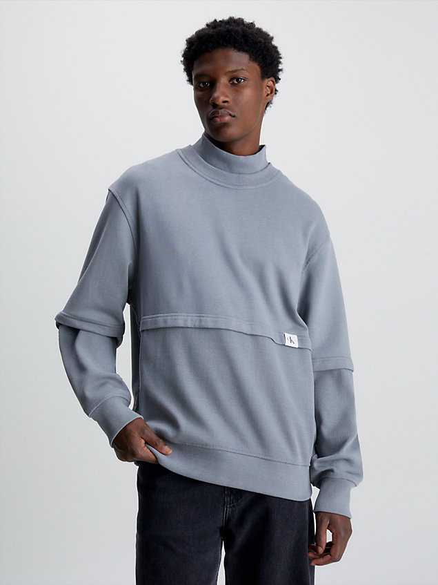 grey relaxed sweatshirt van materiaalmix voor heren - calvin klein jeans