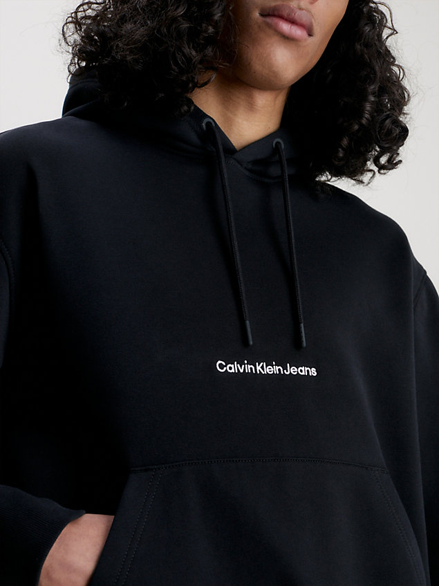 black cotton blend fleece hoodie for men calvin klein jeans