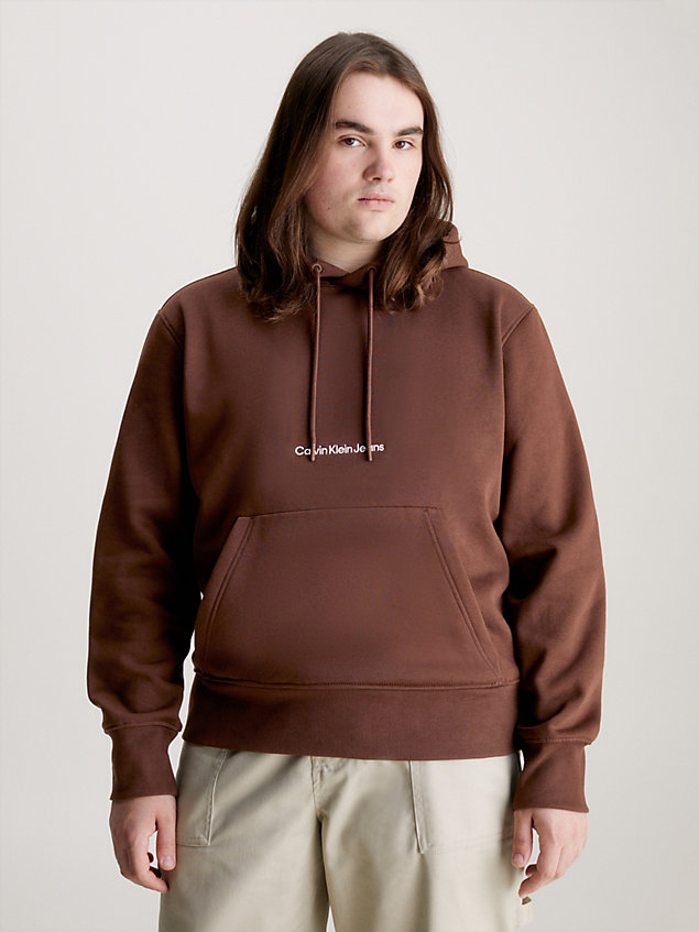 brown cotton blend fleece hoodie for men calvin klein jeans