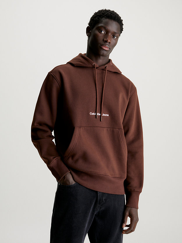 dark chestnut cotton blend fleece hoodie for men calvin klein jeans