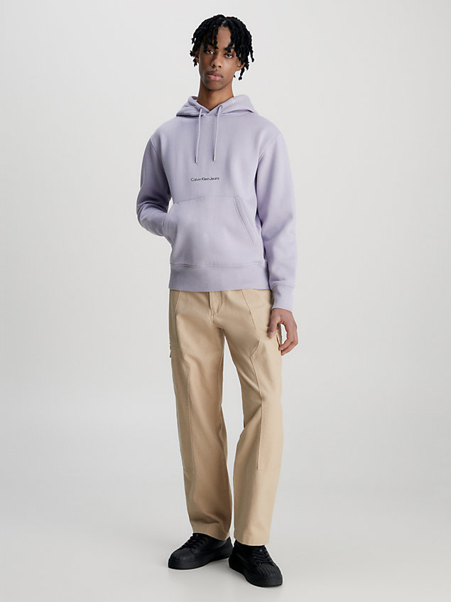 purple cotton blend fleece hoodie for men calvin klein jeans