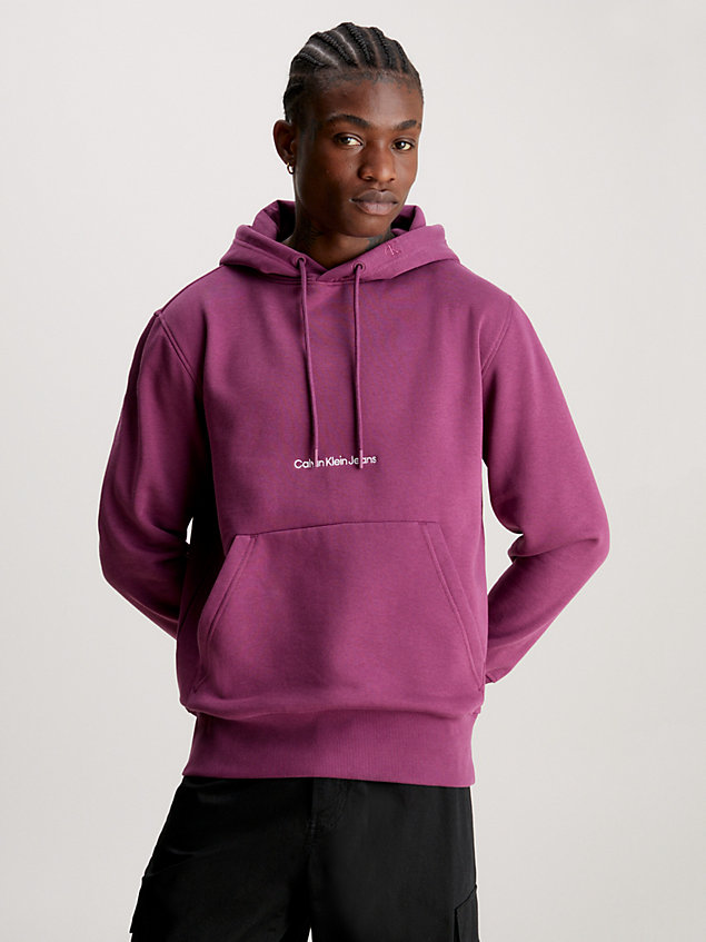 purple fleece-katoenmix hoodie voor heren - calvin klein jeans