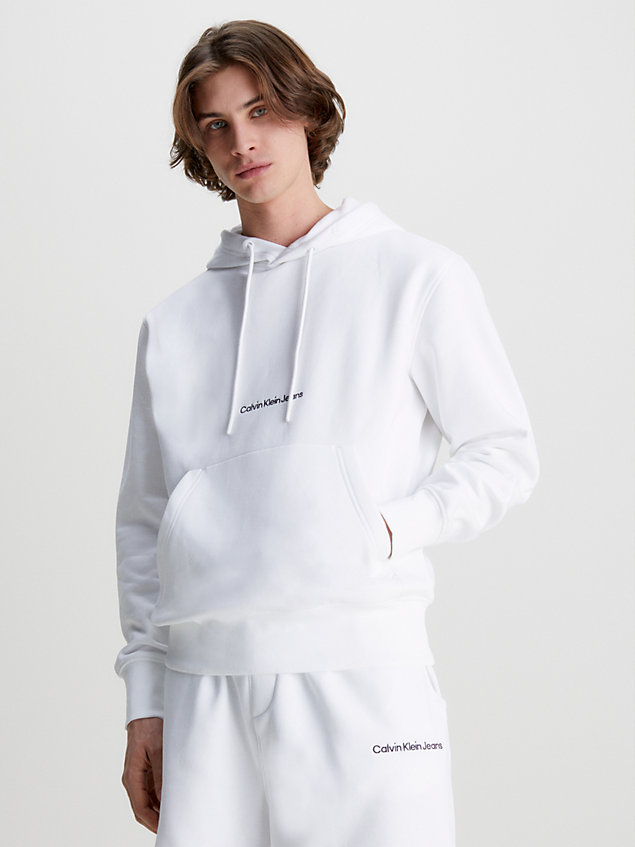 white fleece-katoenmix hoodie voor heren - calvin klein jeans