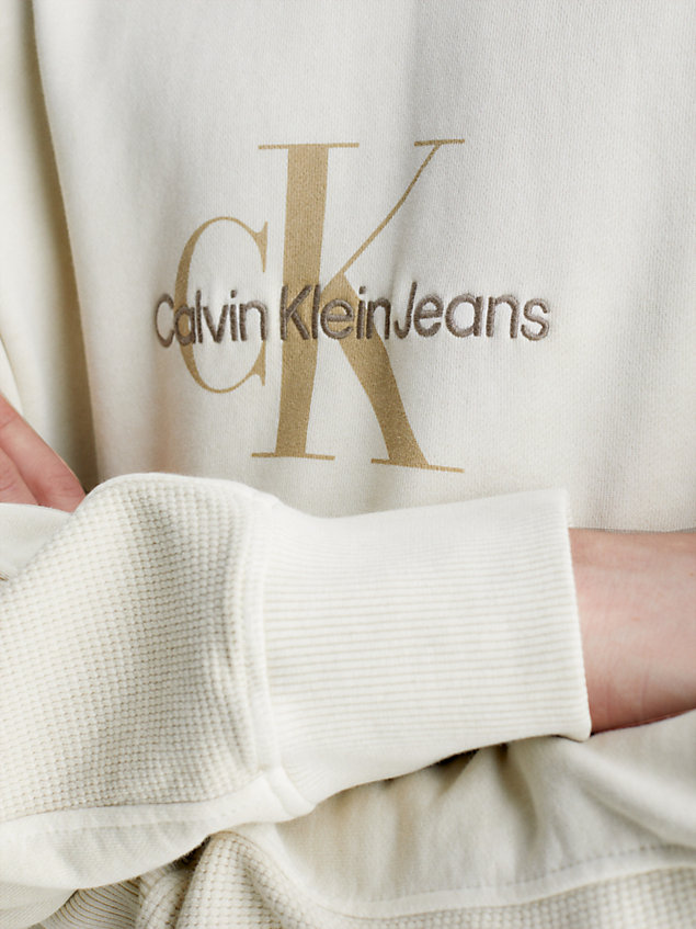 beige relaxed monogram hoodie for men calvin klein jeans