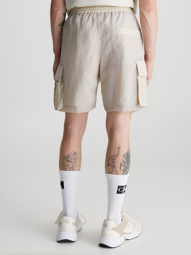beige relaxed nylon mesh cargo shorts for men calvin klein jeans