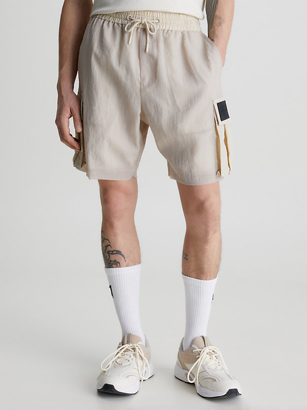 classic beige relaxed nylon mesh cargo shorts for men calvin klein jeans