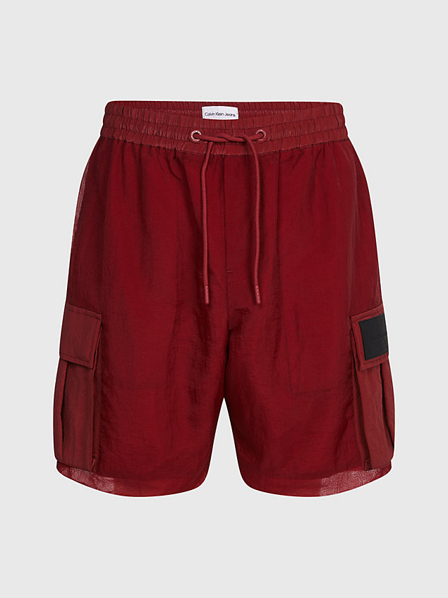 brown relaxed nylon mesh cargo shorts for men calvin klein jeans