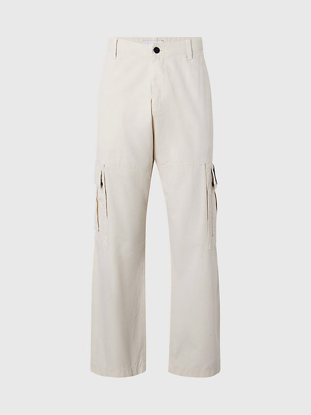 beige relaxed cotton twill cargo pants for men calvin klein jeans