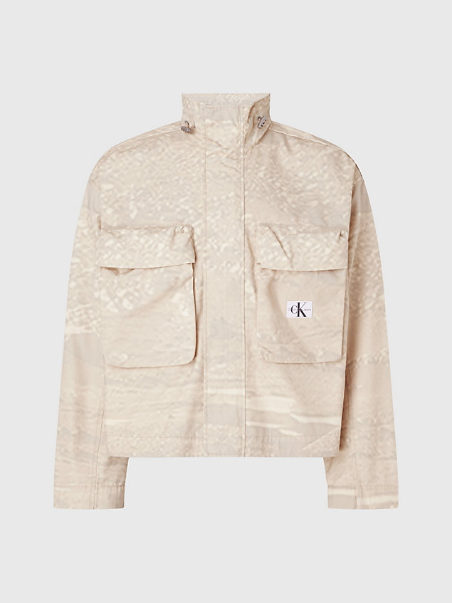beige cropped cotton twill zip up jacket for men calvin klein jeans