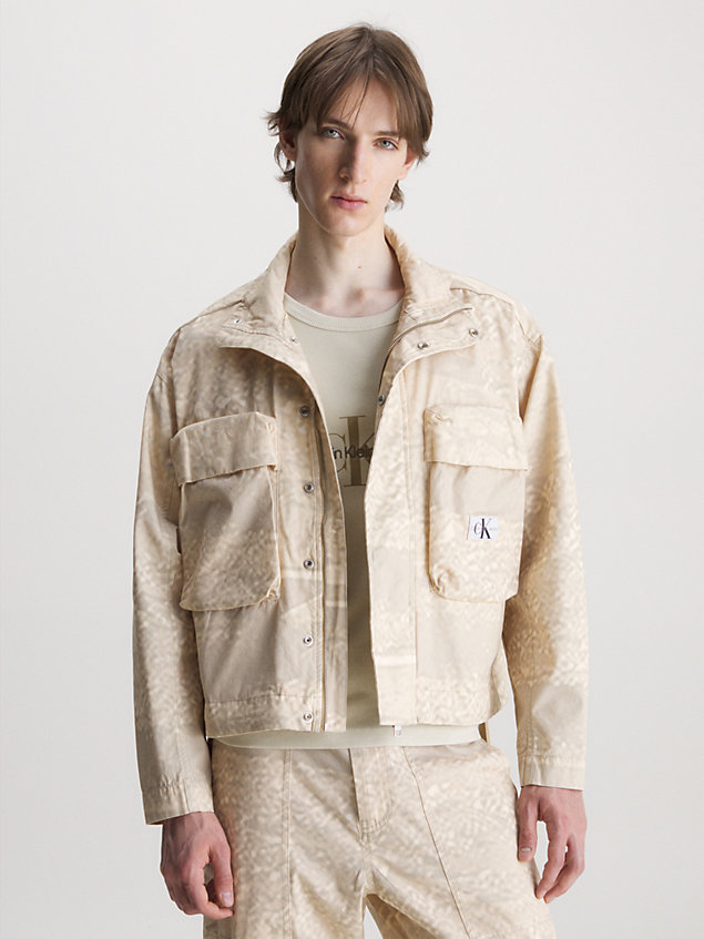beige cropped cotton twill zip up jacket for men calvin klein jeans