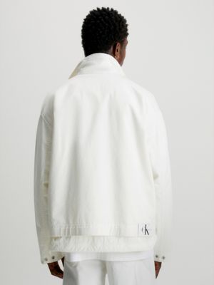 white cropped cotton twill zip up jacket for men calvin klein jeans