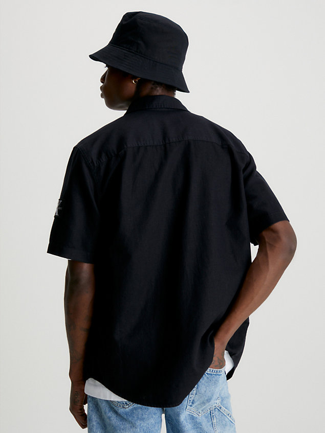black katoen-linnen overhemd met korte mouwen voor heren - calvin klein jeans