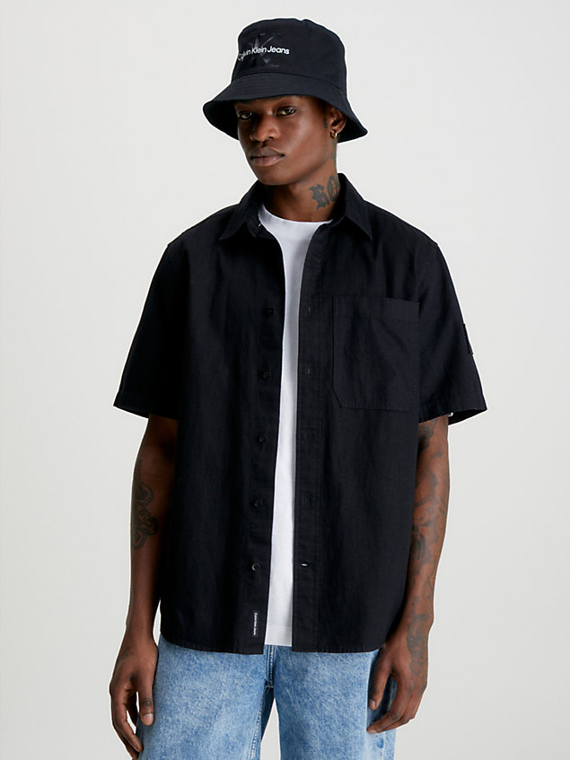 camisa de manga corta de lino y algodón black de hombre calvin klein jeans