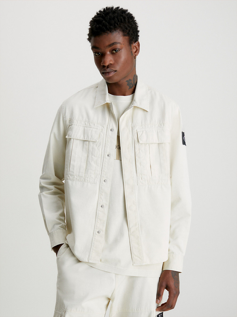 CLASSIC BEIGE Oversized Cotton Twill Shirt Jacket undefined men Calvin Klein
