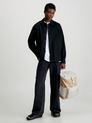 black oversized cotton ripstop shirt jacket for men calvin klein jeans