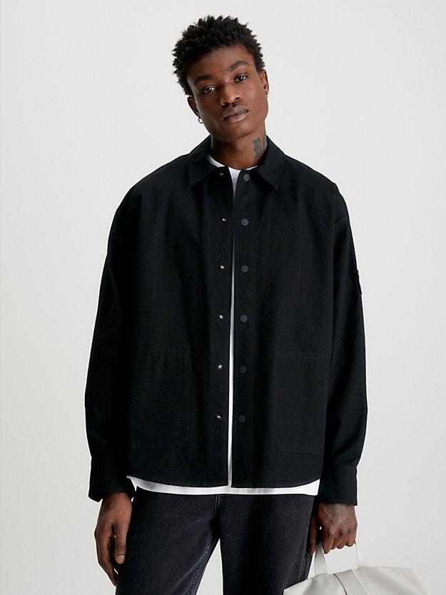 ck black oversized cotton ripstop shirt jacket for men calvin klein jeans