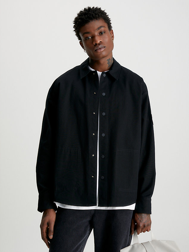 chemise veste oversize en coton indéchirable black pour hommes calvin klein jeans