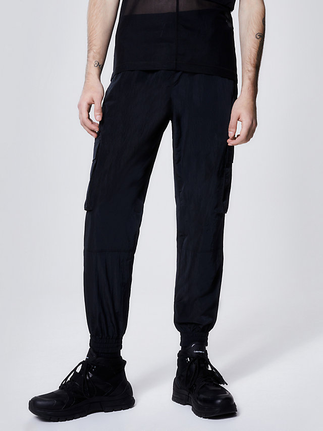 CK Black Shiny Nylon Cargo Pants undefined men Calvin Klein