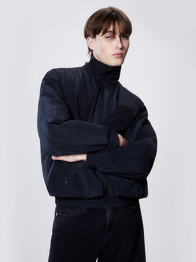black shiny nylon zip up jacket for men calvin klein jeans