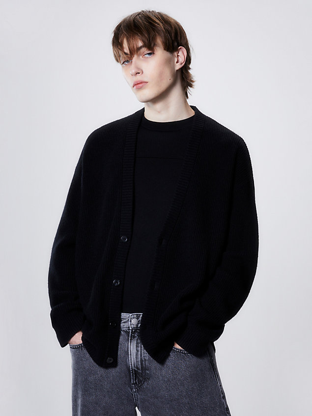 black relaxed wool cardigan for men calvin klein jeans