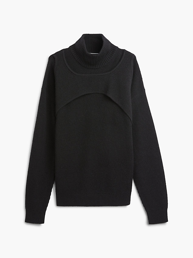 black swobodny wełniany sweter z uprzężą dla mężczyźni - calvin klein jeans