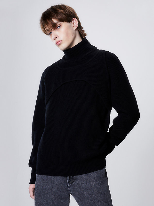 black swobodny wełniany sweter z uprzężą dla mężczyźni - calvin klein jeans