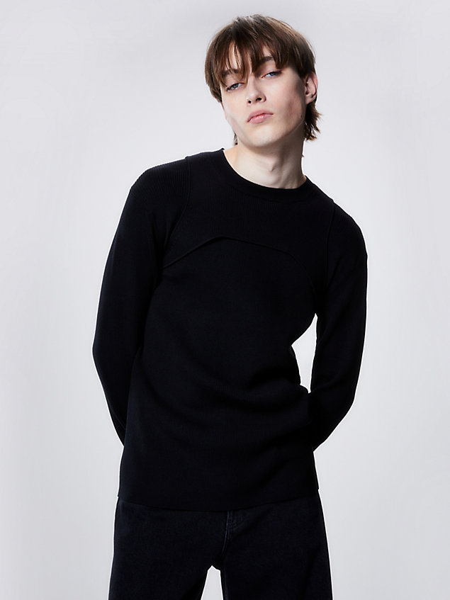 black wąski sweter z uprzężą dla mężczyźni - calvin klein jeans